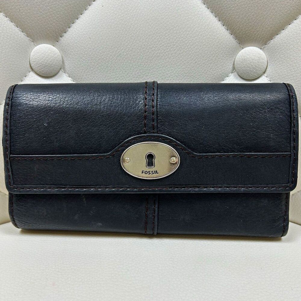 Vintage Fossil Black Women’s Clutch Wallet Snap & Zip, ID Window, Credit Card